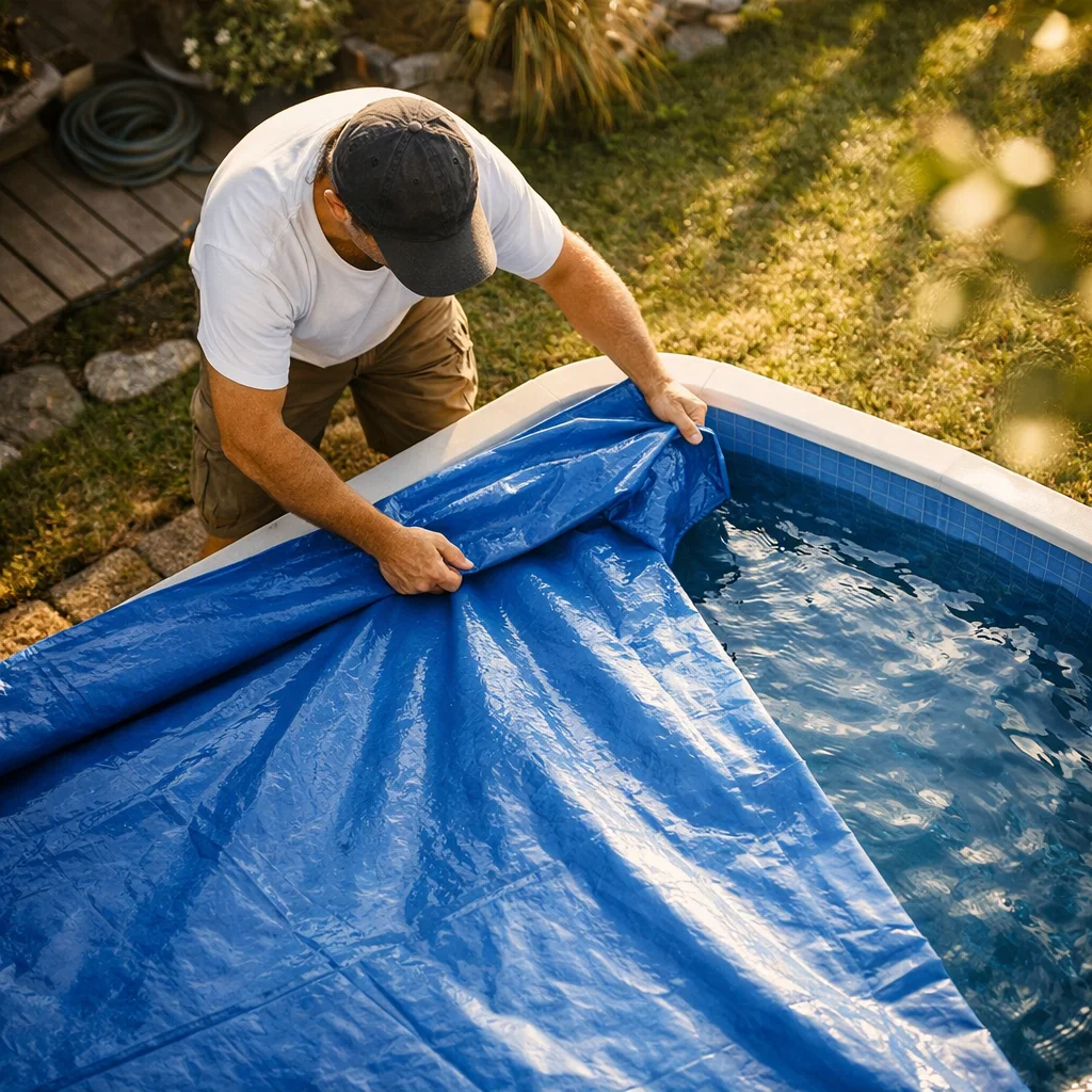 Pose d'une b&acirc;che rectangulaire sur une piscine hors sol en suivant les &eacute;tapes d'installation