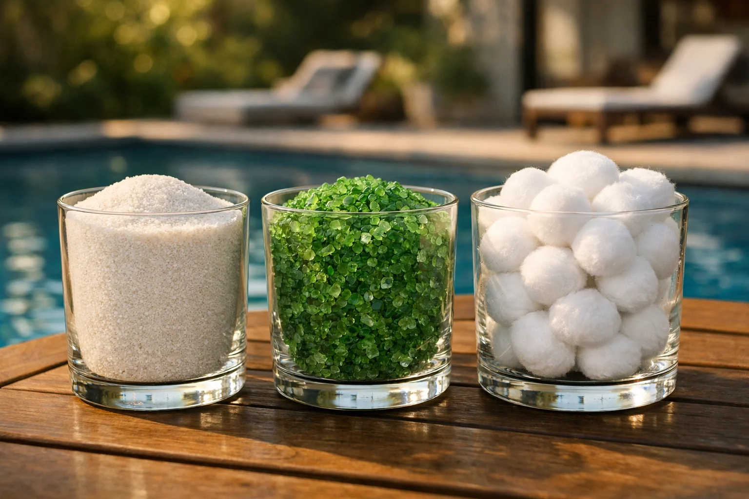 Comparatif sable, verre filtrant et balles filtrantes pour filtre de piscine