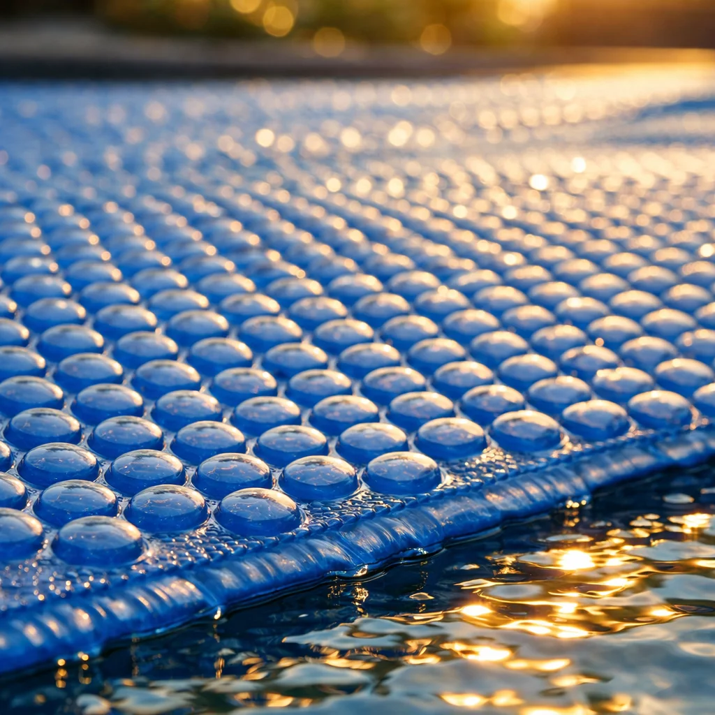 Gros plan sur les bulles d'une couverture flottante de piscine