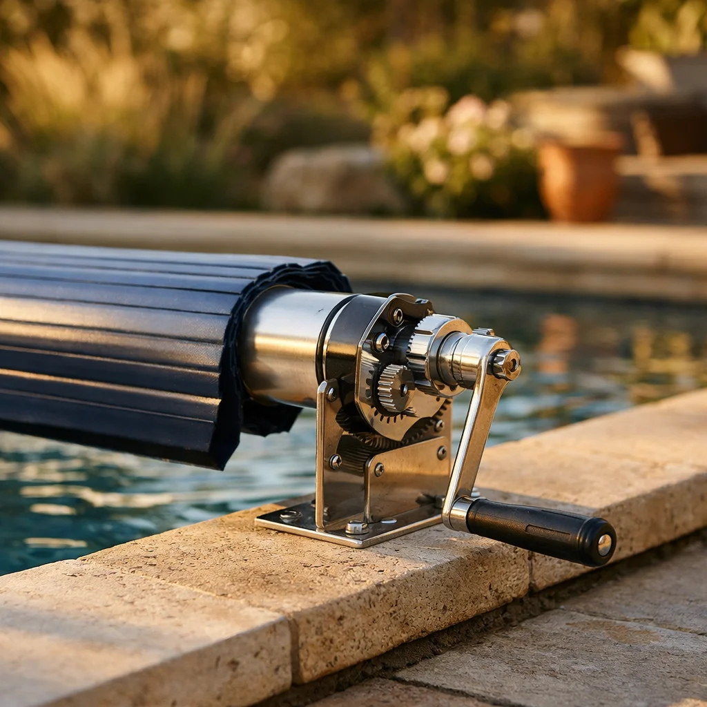 M&eacute;canisme manuel d'enroulement d'une couverture rigide de piscine